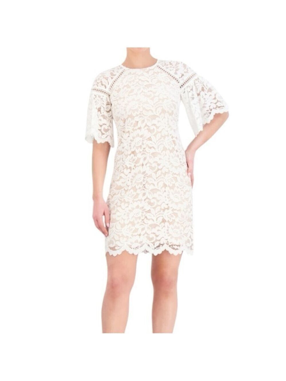 vince camuto ivory dress Floral-Lace Scalloped HR01K16